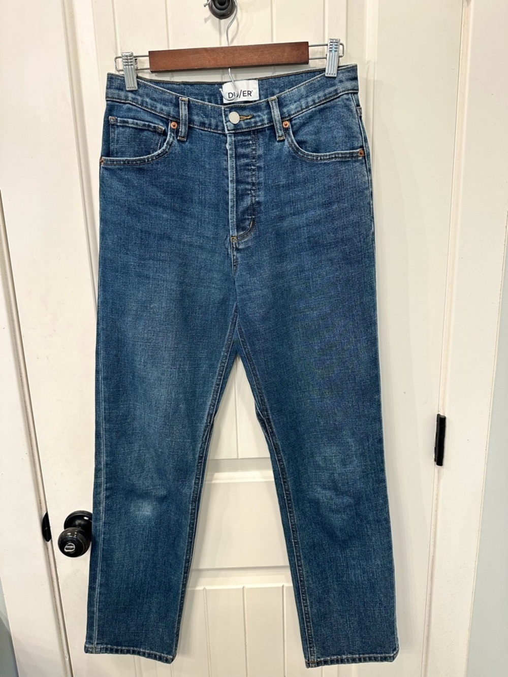 DUER Midweight Performance Denim High Rise Straight Jeans Button Fly 27x29